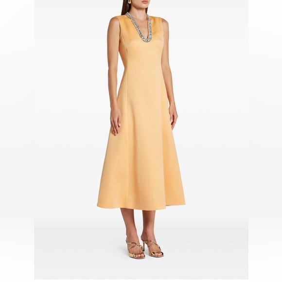 Vibrant Orange Embellished A-Line Midi Dress NWT - Picture 2 of 8